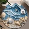 UERWOWELL Tappeti rotondi Ocean Wave 100cm Vita Marina Tropicale Stampa di conchiglie e stelle marine Tappeto sottile per soggiorno Veranda Decorazione del pavimento in stile costiero