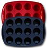 Backhaus Set 2 Stampi Mini Muffin 12 Cavità Ø5 cm in Silicone Platino Rosso e Nero, Antiaderente, Senza BPA, Per Dolci, Cupcake, Forno e Lavastoviglie