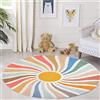 Poowe Tappeto Rotondo Sole Arcobaleno, Tappeto Colorato Boho per Bambini Ultra Morbido Lavabile per Cameretta Camera da Letto Scuola Materna Aula, 100 cm Rotondo