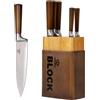 Royal Swiss Set di 6 coltelli con blocco portacoltelli e affilacoltelli, in acciaio inox, con manici in legno, set professionale da cucina, marrone