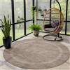 Carpettex Tappeto per esterno monocolore resistente alle intemperie, ideale per terrazze, balconi, giardini e cucine, con tessitura piatta e finitura simile al sisal, Colore: Marrone, Taglia: 120 cm Rotondo