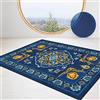Tappeti Design Tappeto Mucchio Corto Blu giallo dorato di lusso americano chiaro Pelo corto, bordato, morbido, lavabile in lavatrice—100 * 160cm
