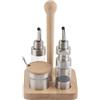 Sunicon Set di condimenti, set da 5 pezzi per olio/aceto/sale/pepe, set di bottiglie per spezie in acciaio inossidabile e legno con cucchiaio