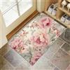 CEDNXOER Zerbini per Interni 45 x 75 cm, Zerbini Morbidi Lavabili in Lavatrice Campagna Fiori, Assorbente Antiscivolo Basso Profilo Tappetino Fiori Peonia per Ingresso, Cucina Rosa