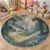 ANALTIRCE Tappeto Rotondo Sentiero Fresco Nel Bosco 60 cm Tappeti, Realismo Paesaggio Soggiorno Rotondo Verde Tappeto Lavabile Dell'Interno Morbido Per Camera Letto,Cucina,Tavolo Della Sala