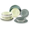 Il Gruppone Passione Casa Set 18 Piatti, 6 Coperti Completi in Porcellana - Servizio Tavola Moderno 6 Persone: Piani Ø27 cm, Fondi Ø20 e Dessert Ø19 - Certificazione Contatto Alimentare per Microonde e Lavastoviglie - Terra