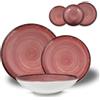 ARCA, Set 18 Piatti Coordinati Pepper in Porcellana Decorata, Servizio per 6 Persone, con Piatti Fondi, Piani e da Dessert, Moderni e Colorati, Lavabili in Lavastoviglie, Colore Rosa