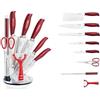 ClaShop Royalty Line RL-KSS530: Set di Coltelli da 9 Pezzi con Supporto Rotante - Rosso