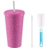 LKPOMI Bicchiere con Borchie e Strass da 500 Ml Bottiglia D'acqua Isolata con Glitter con Coperchio e Cannuccia Tazza per Acqua Sottovuoto in Acciaio Inossidabile con Spazzola per Tazza e Spazzole per(Rosa)