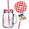 orion group Bicchiere in vetro con coperchio e cannuccia, 450 ml