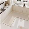 Treer Tappeto Cucina Forma a L Antiscivolo Lavabile, Tappeto Runner per Cucina in Diatomite Moderni Tappetino Diatomite Assorbente Passatoia Corridoio per Ingresso Bagno (90 * 90cm,Striscia beige)