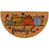 Le Tele di Margi Zerbino Semicircolare in Cocco con Gatti Colorati Family, 40x70 cm, Fondo Antiscivolo in PVC, Setole 20mm, Decorativo per Ingresso Casa