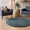Interiyou Tappeto salotto a pelo alto Sofia - 200x200 cm Rotondo Blu - Soffice e monocromatico - Lavabile e antiscivolo - Lungo morbido