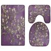 A.Monamour Set Tappeti Bagno 3 Pezzi Completo Fiori Di Mandorlo Di Vincent Van Gogh Tono Viola Arte Antiscivolo Morbidi Assorbente Lavabile Tappetini per Il Bagno WC Bidet