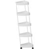 KESOTO Scaffale D'angolo con Ruote Da Bagno, Bianco a 5 Livelli