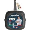 AKITAInk Bistecchiera Energika 28×28 cm Piastra Quadrata in Alluminio Effetto Pietra Antiaderente, Manico Soft Touch, Adatta anche ai Piani a Induzione
