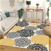 Generic Tappeto grande 2 x 2,7 m, stampa floreale bianco, grigio, giallo, moderno, nero, 200 x 275 cm, lavabile, per soggiorno, casa e ufficio, tappeto decorativo