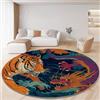 Generico Tappeto rotondo lavabile in lavatrice, Cartone Animato Giapponese Tigre Drago Stile Tappetino antiscivolo assorbente per ingresso camera da letto soggiorno interno 100 cm, Colorato