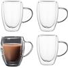 LoveFirst 4x150ml Tazze da Caffè in Vetro Borosilicato Trasparente Isolate a Doppia Parete con Manico,Effetto Galleggiante,per Caffè Espresso,Latte,Cappuccino,Bevande Calde, Tè,Succo di Frutta