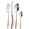 WanGi Set di 4 posate da cucina in acciaio inox 18/8 posate da hotel con stella diamantata, colore argento (manico dorato, set di 4)