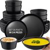 tectake® Set stoviglie 24 pezzi terracotta, servizio piatti 6 persone, set piatti moderni grandi, piccoli, fondi, ciotole, gres smaltato, design moderno, adatto lavastoviglie microonde - Nero