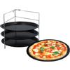 PALUPLUS Set 4 Teglie Pizza con Supporto, Diametro 28 cm, Tegami in Acciaio con Rivestimento Antiaderente resistente ai Graffi, Griglia Porta Teglie in Acciaio, Made in Italy -3818M