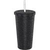 RTYUSWL Bicchiere D'acqua con Borchie e Diamanti Scintillanti da 17 Oz con Coperchio e Strass, in Acciaio Inossidabile, con Cannuccia Termica Sottovuoto, Regalo per Donne, Mamma, Girlfreind(Nero)