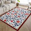 LANDERSION Stile Classico Europeo 160x230cm Tappeto Fiori Rossi Foglie Piante Blu Tradizionale Vintage Indoor a pelo basso per arredamento camera da letto e sala da pranzo