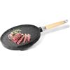 NAMAI - Bistecchiera Antiaderente Pietra, 28CM, Alluminio Pressofuso, Adatta In Lavastoviglie, Lati Grill e Liscio, Padella Manico Removibile in Legno, No Induzione, Made In Italy