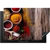 KitchenYeah© Copri Piano Cottura Coprifornelli Tappetino per Induzione | 75x52 cm - Fornello Tutto per la Cucina Erbe - Legno - Cucchiaio - Marrone