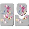 RWMMLA Tappeti Bagno 3 Pezzi Fiori Rosa Set Tappetini Bagno Antiscivolo Giro Water O Bidet Un Tappeto Rettangolare Tappeto A Forma Di U E Coperchio Del Wc Lavabile