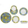 COSE DA CASA Servizio Piatti 18 Pezzi in Porcellana Decorata - Stile Classico Barocco Floreale Blu e Giallo - Piatto Piano Fondo Frutta - Servizio Tavola Elegante per 6 Persone