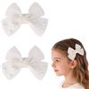 Ruispeed Traumhafte Tüll-Haarschleife mit Perlen (8 cm) - Morbida Clip Alligatore Bianca per Bambini e Neonati, ideale per Battesimi o come Idea Regalo