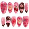 Tastetreasure 24 unghie finte a forma di mandorla per San Valentino, graziose unghie finte rosa con stampa a labbra, fiocco a cuore e ciondoli a forma di coccinella, colla gelatinosa e lima inclusi