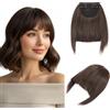 Benehair Frangia Clip Capelli Naturale Extension Frangetta Finta con Clip Sintetica French Bangs Fringe Hairpiece Posticci Adatto a Donna(Marrone Scuro con Marrone Chiaro, 30g)