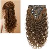 Larafona 20inch/50cm Extensions Clip Umano Capelli Veri 100% Remy Castani più Chiari 8#, Onda Naturale/Ricci Grandi per Testa Piena 8pc 120gram