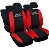 Rebeca Shop Coprisedili Auto Compatibili Per Clio, Set Copri-sedile Anteriori e Posteriori Con Logo Ricamato Compatibili Airbag (Nero/Rosso)