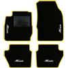 QUEMAR Tappetini Auto compatibili con Ford Fiesta MkVI 6 serie 2008-2017/Kit Tappeti Moquette e Gomma su Misura (Set 2 Anteriori + 2 Poster.)/Ricami e Colori Personalizzati (4 Ricami, Bordo Giallo)
