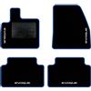 QUEMAR Tappetini Auto compatibili con Range Rover Evoque II dal 2019/ Kit Tappeti Moquette e Gomma su Misura (Set 2 Anteriori +2 Posteriori)/ Ricami e Colori Personalizzati (Bordo Blu, 4 Ricami)