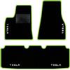 QUEMAR Tappetini Auto compatibili con Tesla Model S 2012-2021 / Kit Tappeti Moquette e Gomma su Misura (Set 2 Anteriori + 1 Posteriore) / Ricami e Colori Personalizzati (Bordo V.Acido, 4 Ricami)