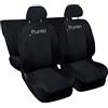 Lupex Shop Copri-sedili Auto Compatibili Punto | Set Coprisedili Anteriori e Posteriori | Logo Ricamato | Airbag Compatibile | Accessori Auto Interno (Nero/Nero)