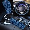 TOADDMOS Coprivolante auto con stampa leopardata blu con pastiglie freno a mano, set di 3 pezzi auto interno pomello del cambio, accessori automobilistici universali
