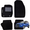 W-Parts Serie 4 TAPPETI - TAPPETINI in Moquette Neri per ECOSPORT dal 2013 in Poi con battitacco Cucito, Bottoni di Fissaggio e Striscia Antiscivolo
