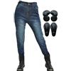 SHUOJIA Pantaloni Moto Donna,jeans Da Moto Slim Fit Da Donna Con Protezioni Per Ginocchia E Fianchi, Rinforzano Pantaloni Da Moto Skinny Elastici (Blue-A,XL)