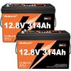 yeagulch 2 Batterie Litio LiFePO4 Yeagulch 12V 300Ah (314Ah) 4.02kWh 15000+ Cicli con BMS 200A per Sistemi Solari Camper Accumulo Domestico e Applicazioni Off-Grid
