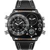 JewelryWe Orologio da Polso Grande Punky Militare Sport per Uomo, Bussola e Termometro Decorativo Dual Time Cinturino in Pelle Retro Vintage Gotico Quadrantini