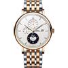 Lobinni Orologio meccanico automatico da uomo in acciaio inossidabile con data orologio da polso impermeabile con cinturino in pelle, Rosa-bianco-acciaio, Meccanico