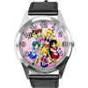 TAPORT Orologio rotondo in pelle nera per gli appassionati di manga, Nero , cinturino