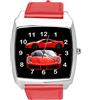 TAPORT® Orologio quadrato al quarzo in pelle rossa per gli appassionati di auto sportive E2