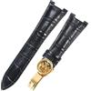 ROUHO 25mm Cinturino Regolabile Vera Pelle, Bracciale Morbido Flessibile per Patek Philippe Nautilus 5711 5712G-Nero + Oro Fibbia